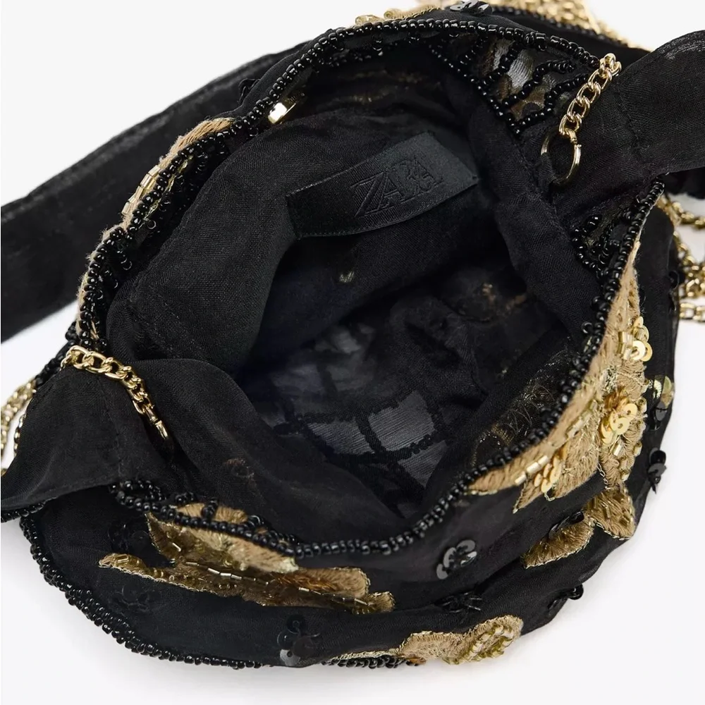 ZARA Floral Embroidery Bucket Bag!! NWT - Picture 6 of 12